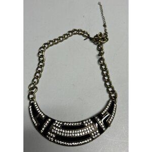 Mark By Avon Necklace Black Gold Chain Rhinestone Vintage Choker Style